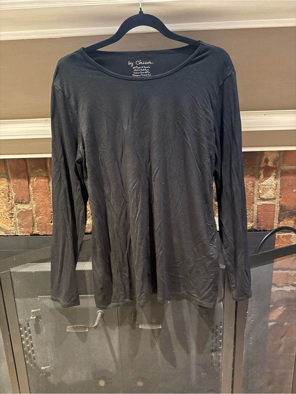 Chico's Black Long Sleeve Crewneck Knit Top Stretch Basics Size 2 Large